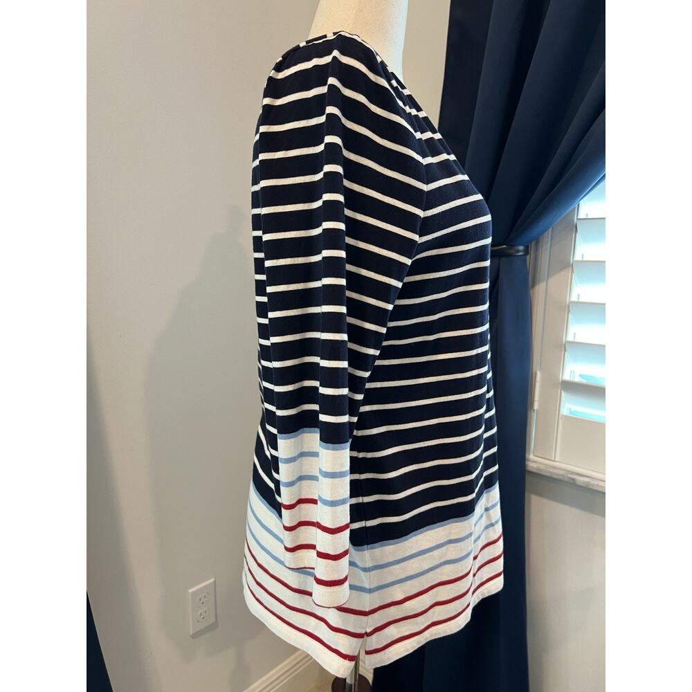 TALBOTS Top Womens Large Red White & Blue‎ Striped Colorblock Nautical Timeless - Picture 2 of 9